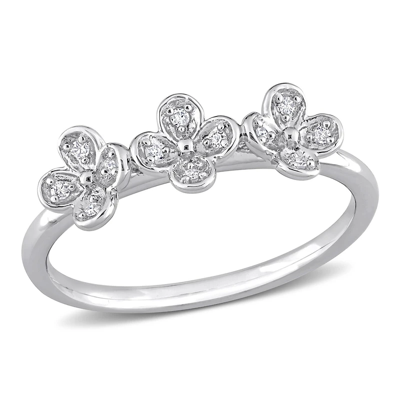 Bague de promesse triple fleur de Miabella avec accents de diamants en argent sterling