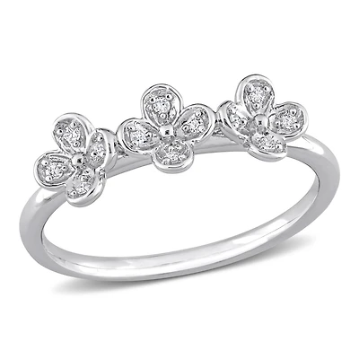 Bague de promesse triple fleur de Miabella avec accents de diamants en argent sterling