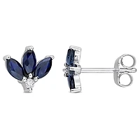 Miabella 5/8 Carat T.G.W. Sapphire and Round-Cut Diamond Accent 10k White Gold Stud Earrings
