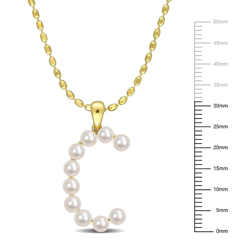 Collier initiale de Miabella avec perles culture d'eau douce en argent sterling plaqué en jaune