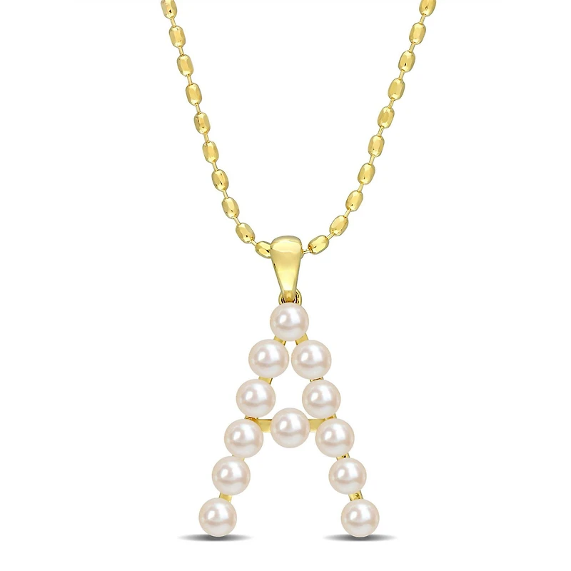 Collier initiale de Miabella avec perles culture d'eau douce en argent sterling plaqué en jaune