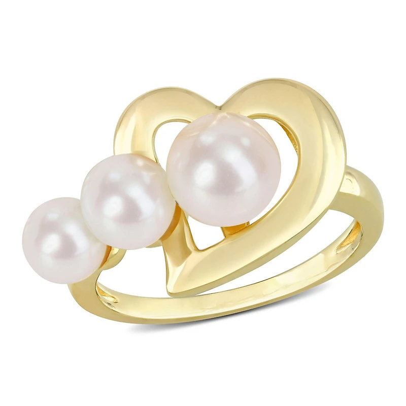 Miabella Cultured Freshwater Pearl Yellow Gold Flash Plated Sterling Silver Heart Ring