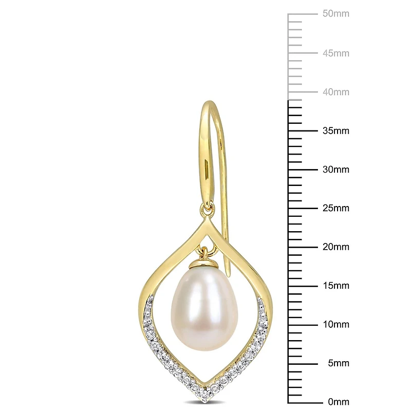 Boucles d'oreilles de Miabella avec Perle culture d'eau douce et 1/3 carat PBT de topaze blanche en argent sterling plaqué en or jaune