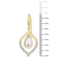 Boucles d'oreilles de Miabella avec Perle culture d'eau douce et 1/3 carat PBT de topaze blanche en argent sterling plaqué en or jaune