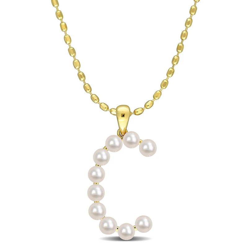 Collier initiale de Miabella avec perles culture d'eau douce en argent sterling plaqué en jaune
