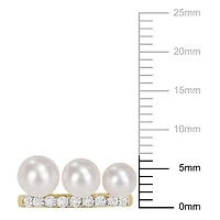 Miabella Cultured Freshwater Pearl and 3/8 Carat T.G.W. White Topaz Yellow Gold Flash Plated Sterling Silver 3-Stone Ring