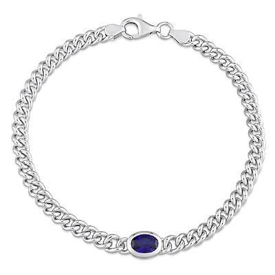 Miabella 1-1/4 Carat T.G.W. Created Blue Sapphire Sterling Silver Curb Link Bracelet
