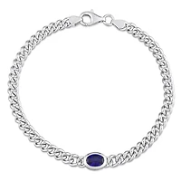 Miabella 1-1/4 Carat T.G.W. Created Blue Sapphire Sterling Silver Curb Link Bracelet