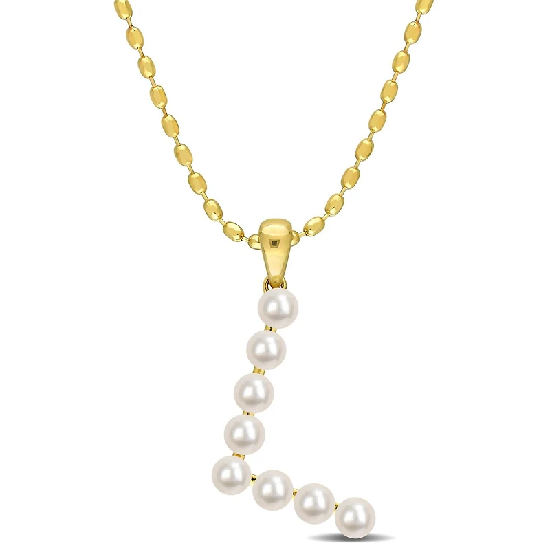 Collier initiale de Miabella avec perles culture d'eau douce en argent sterling plaqué en jaune