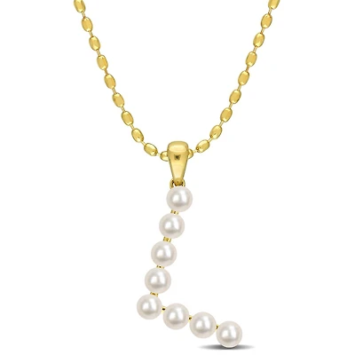 Miabella Cultured Freshwater Pearl Yellow Plated Sterling Silver Initial Necklace