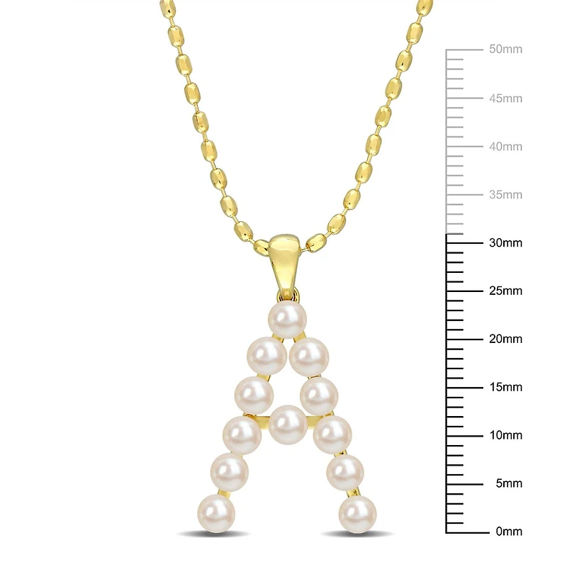 Collier initiale de Miabella avec perles culture d'eau douce en argent sterling plaqué en jaune