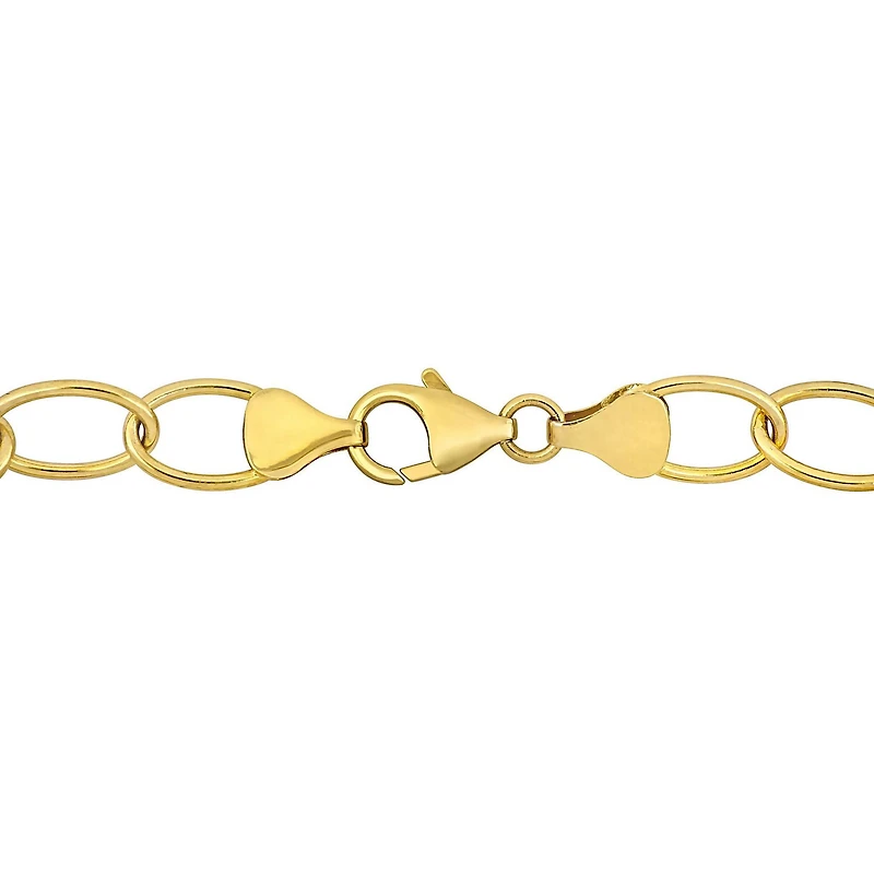 Miabella Cultured Freshwater Pearl Yellow Gold Flash Plated Sterling Silver Oval Link Fancy Chain Bracelet