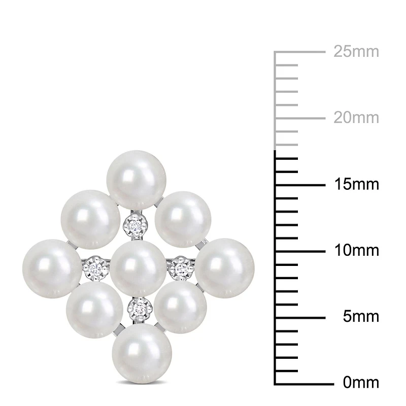 Miabella Freshwater Cultured Pearl and Diamond Accent Sterling Silver Stud Earrings