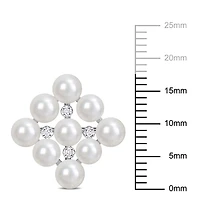 Miabella Freshwater Cultured Pearl and Diamond Accent Sterling Silver Stud Earrings