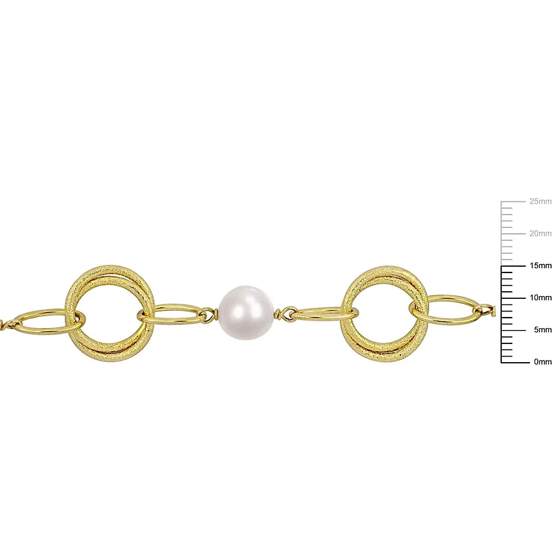 Miabella Cultured Freshwater Pearl Yellow Gold Flash Plated Sterling Silver Oval Link Fancy Chain Bracelet