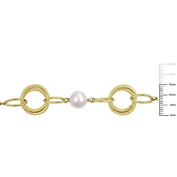 Miabella Cultured Freshwater Pearl Yellow Gold Flash Plated Sterling Silver Oval Link Fancy Chain Bracelet