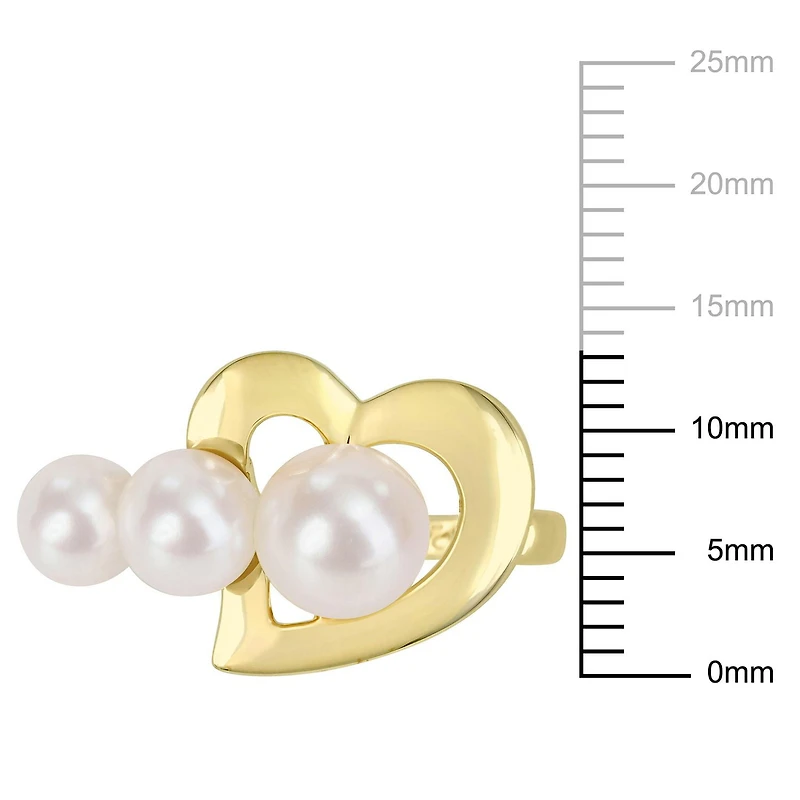 Miabella Cultured Freshwater Pearl Yellow Gold Flash Plated Sterling Silver Heart Ring