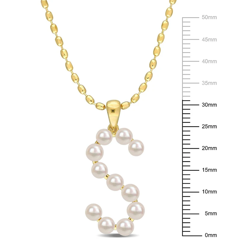 Collier initiale de Miabella avec perles culture d'eau douce en argent sterling plaqué en jaune