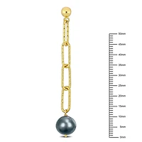 Miabella Dyed Grey Freshwater Cultured Pearl 18k Yellow Gold Plated Sterling Silver Oval Link Fancy Chain Earrings