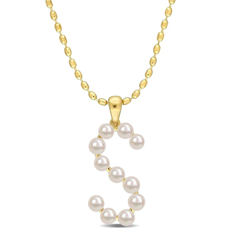 Collier initiale de Miabella avec perles culture d'eau douce en argent sterling plaqué en jaune