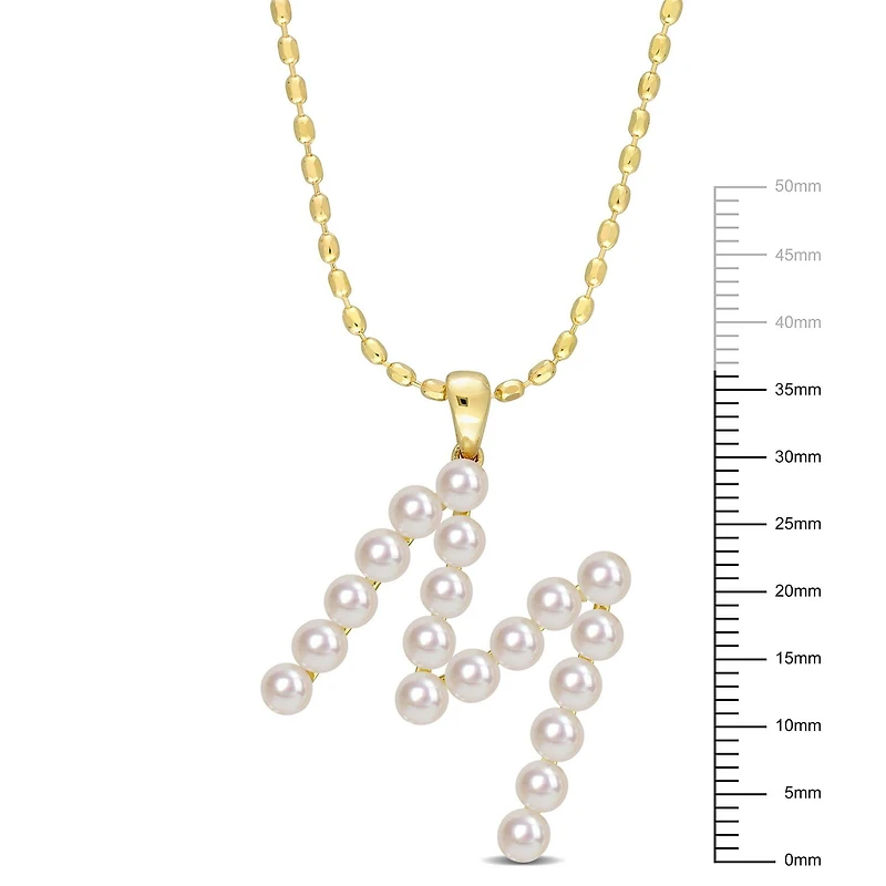 Collier initiale de Miabella avec perles culture d'eau douce en argent sterling plaqué en jaune
