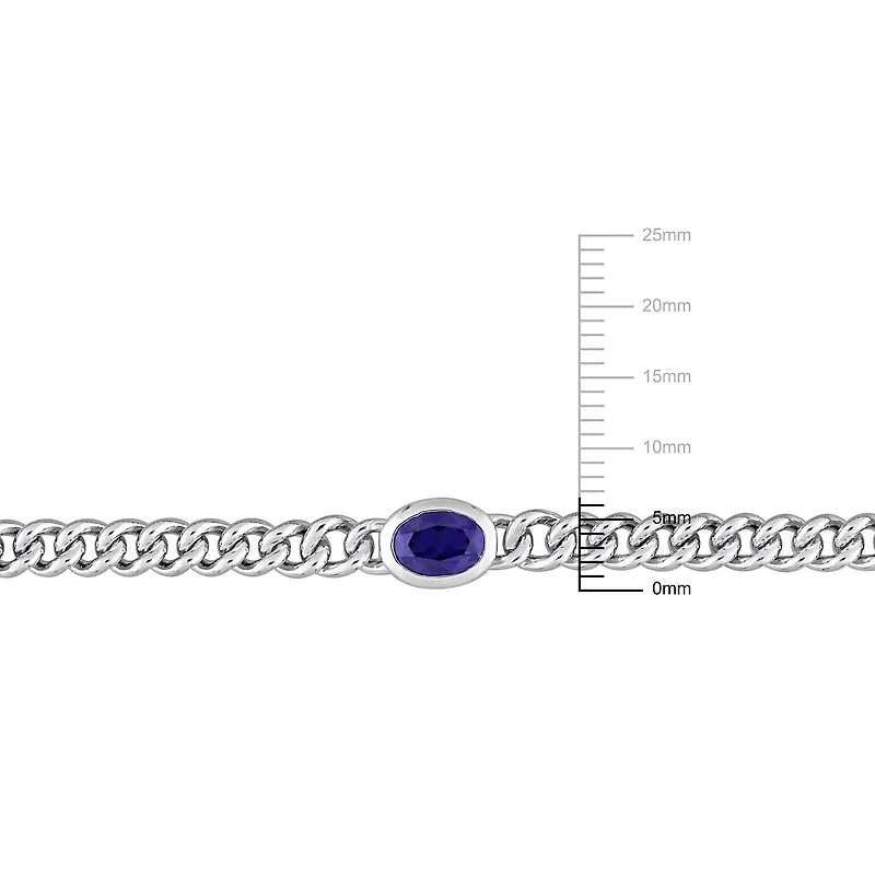 Miabella 1-1/4 Carat T.G.W. Created Blue Sapphire Sterling Silver Curb Link Bracelet