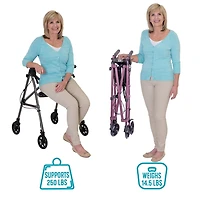 Able Life Space Saver Rollator, Lightweight Folding Walker for Seniors, Rolling Walker with Wheels and Seat, Blue