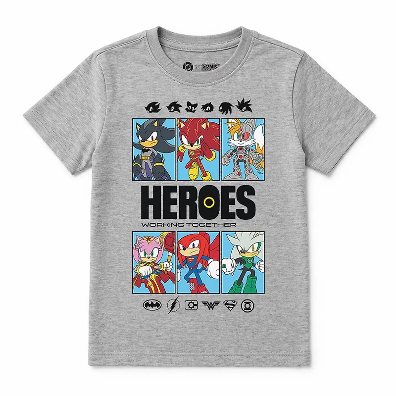 T-shirt à Graphique Gris pour Garçons Sonic le Hérisson x DC Batman Heroes Working Together -Exclusivité en Ligne