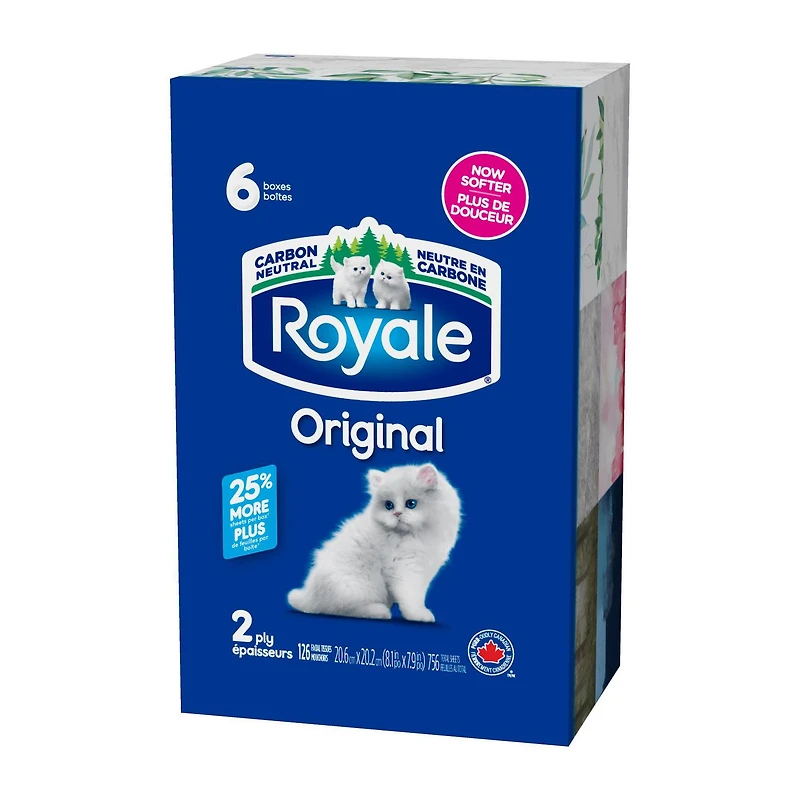 Mouchoirs Royale Original, 6 boîtes, 126 mouchoirs par boîte 2 ép.,756 Mouchoirs