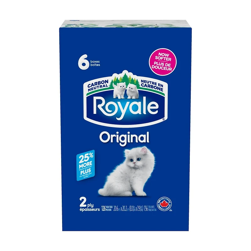 Mouchoirs Royale Original, 6 boîtes, 126 mouchoirs par boîte 2 ép.,756 Mouchoirs
