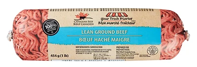 Ground Beef Lean Tube, Your Fresh Market, 454 g (1 lb)
