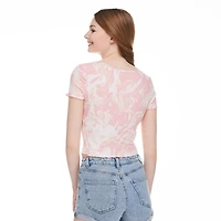 T-shirt en tricot côtelé avec boutons à pression No Boundaries pour femmes