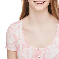 T-shirt en tricot côtelé avec boutons à pression No Boundaries pour femmes