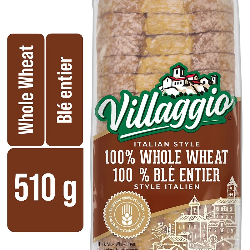 Villaggio® Italian Style 100% Whole Wheat Thick Sliced Bread, 510 g
