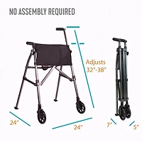 Stander Wonder Walker Plus, Lightweight Folding Rolling Walker for Seniors, Collapsible Travel EZ Fold-N-Go Walker with Wheels, Glides, & Basket, Compact Standard Walker