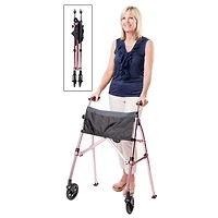 Stander Wonder Walker Plus, déambulateur pliable léger pour personnes âgées, déambulateur de voyage pliable EZ Fold-N-Go avec roues, patins et panier, déambulateur standard compact