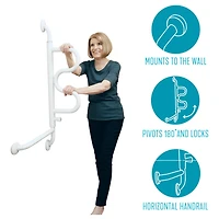 Stander Curve Bathroom Grab Bar for Seniors, Wall Mounted Shower Bar, White