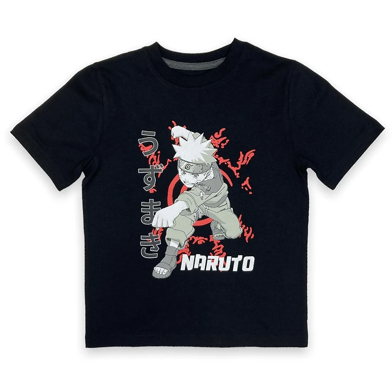 Naruto T-shirt de base pour garçon. Ce t-shirt à col rond pour garçons a des manches courtes et un imprimé tendance et Tailles TP à TG