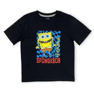 Sponge Bob Boy's basic tee shirt. This boys crew neck tee shirt has short sleeves and a trendy print and