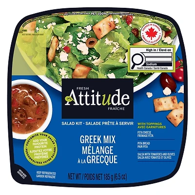 Fresh Attitude Single Salad Kit Greek Mix with Toppings, READY-TO-EAT SALAD