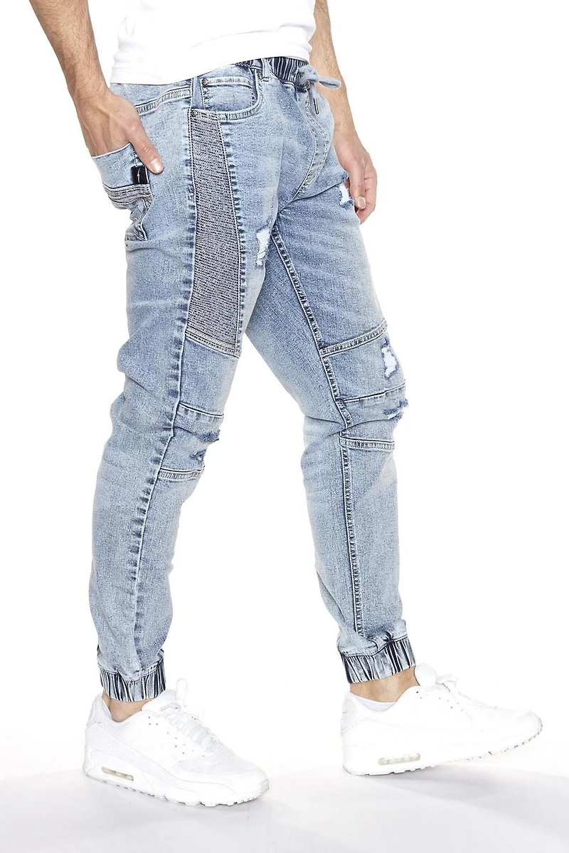 DNM.WORKS™ HENDRIX - 5 Pocket French Terry Moto Stitch Jogger BLUE