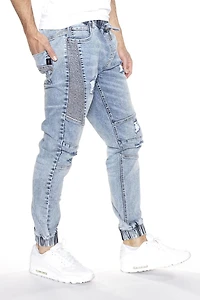 DNM.WORKS™ HENDRIX - 5 Pocket French Terry Moto Stitch Jogger BLUE