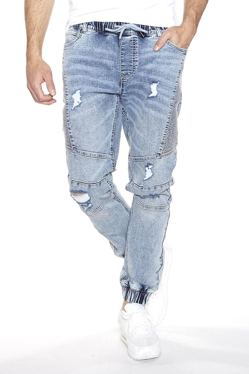 DNM.WORKS™ HENDRIX - 5 Pocket French Terry Moto Stitch Jogger BLUE