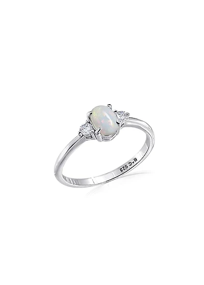 Luxury Designs Sterling Silver Oval Opal and Cubic Zirconia Ring, 8