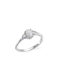 Luxury Designs Sterling Silver Oval Opal and Cubic Zirconia Ring, 8