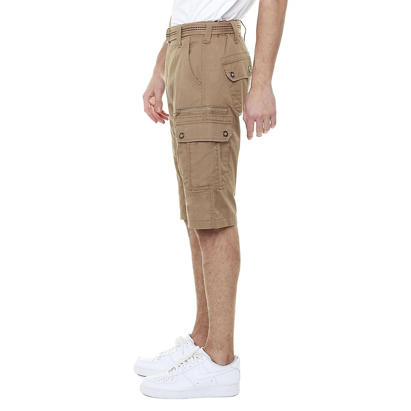 Dark Black Men's Belted Cargo Capri Short