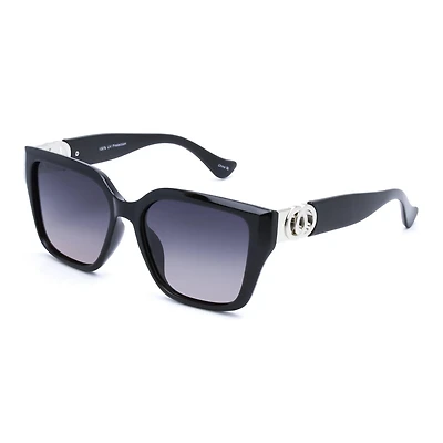 Time & Tru Black and Silver Polarized Square Sunglasses