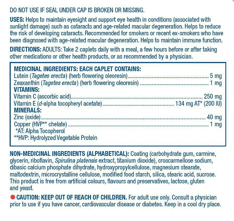 Formule avancée pour les yeux AREDS2 Equate 180 caplets