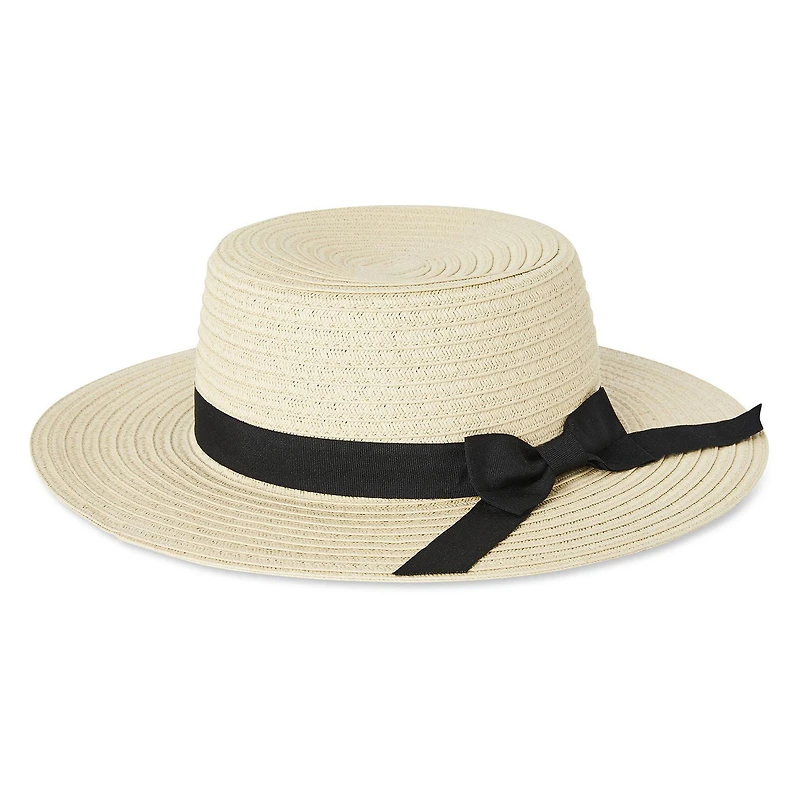 George Women's Straw Boater Hat with Ribbon Band