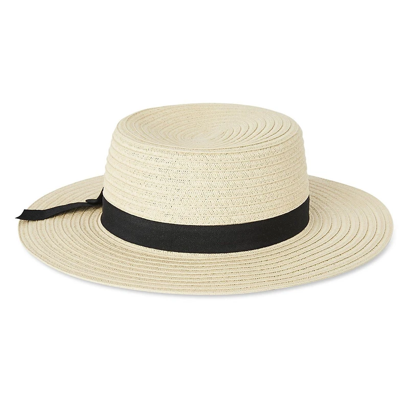 George Women's Straw Boater Hat with Ribbon Band